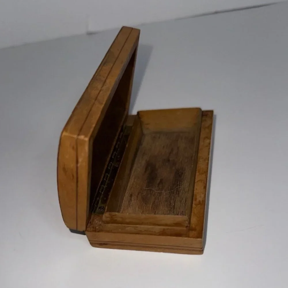 Small Wooden Treasures Box with Intricate Design on Lid